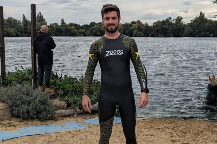 Author wearing Zoggs Predator Pro wetsuit