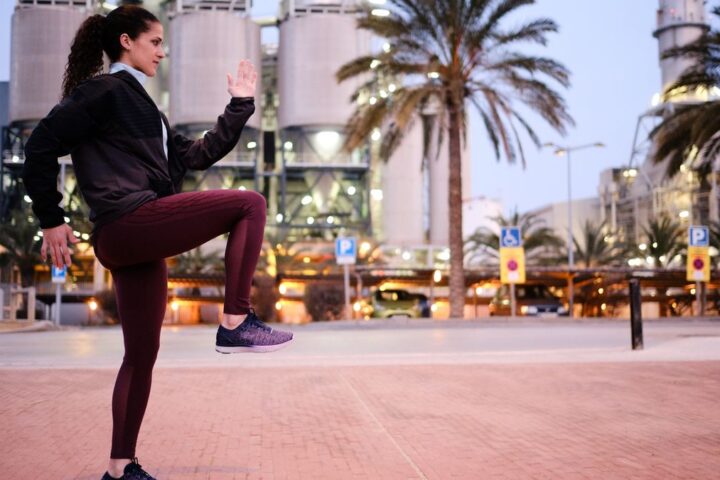 Woman performs a running drill