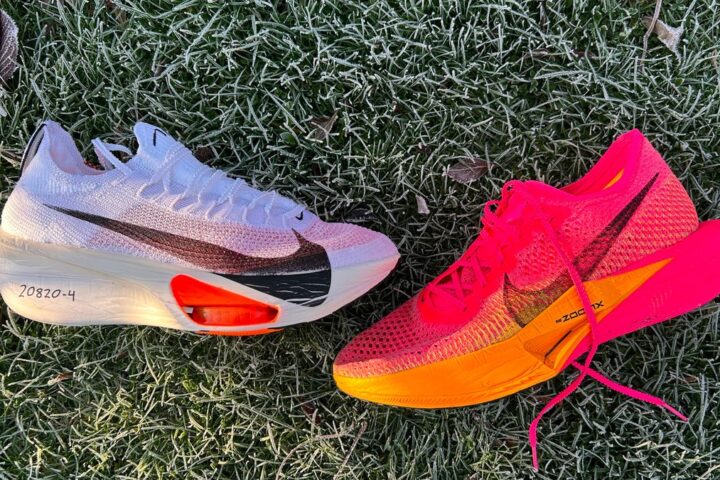 Nike Alphafly 3 next to Nike Vaporfly 3
